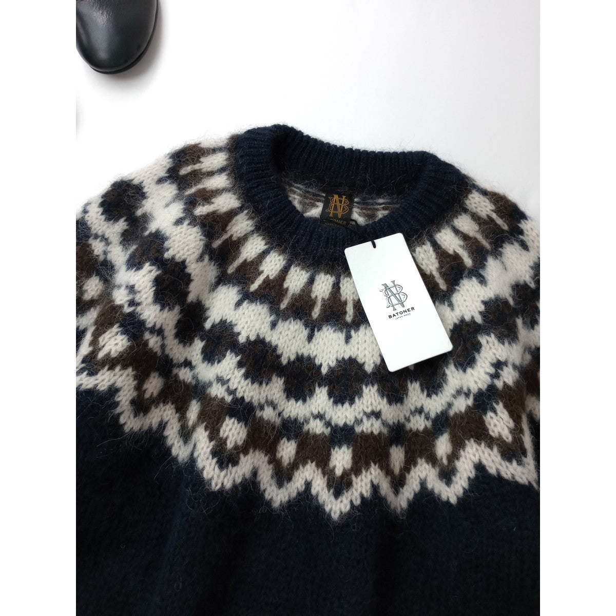 BATONER バトナー MOHAIR NORDIC CREW NECK モヘヤ ノルディック クルーネック ニット セーター  ネイビー  1  (6M＋2336)【中古】