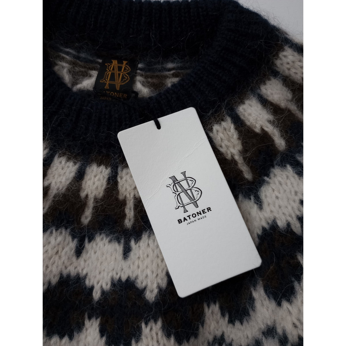 BATONER バトナー MOHAIR NORDIC CREW NECK モヘヤ ノルディック クルーネック ニット セーター  ネイビー  1  (6M＋2336)【中古】