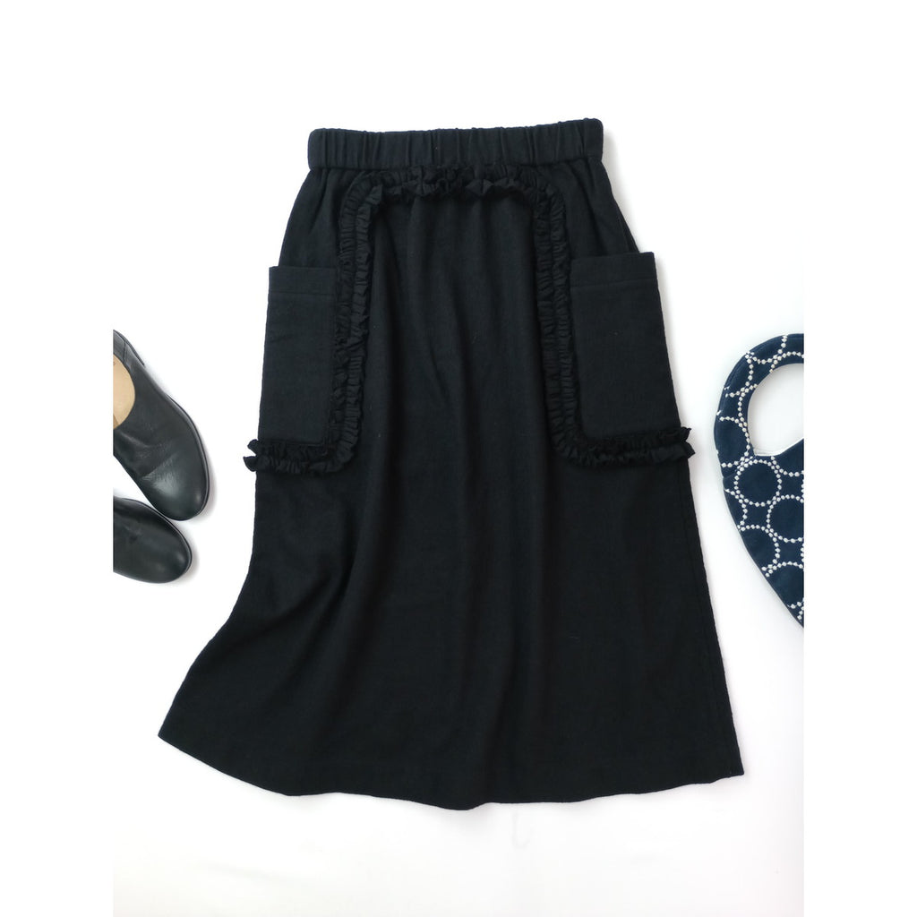R&D.M.Co- OLDMANS TAILOR オールドマンズテーラー FRILL DECORATION SKIRT フリル デコレーション ロングスカート 黒 ブラック (6M＋2484)【中古】