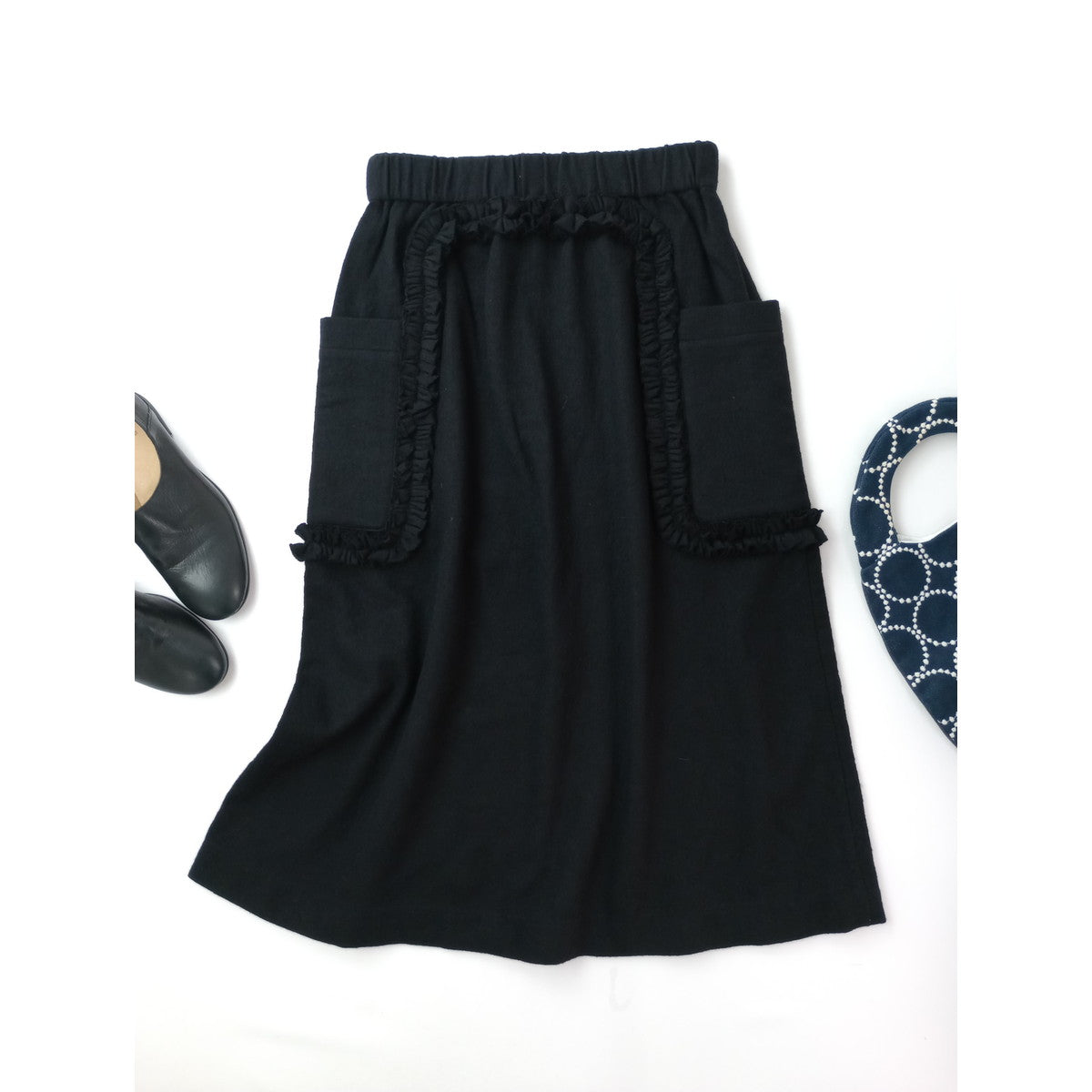 R&D.M.Co- OLDMANS TAILOR オールドマンズテーラー FRILL DECORATION SKIRT フリル デコレーション ロングスカート 黒 ブラック (6M＋2484)【中古】