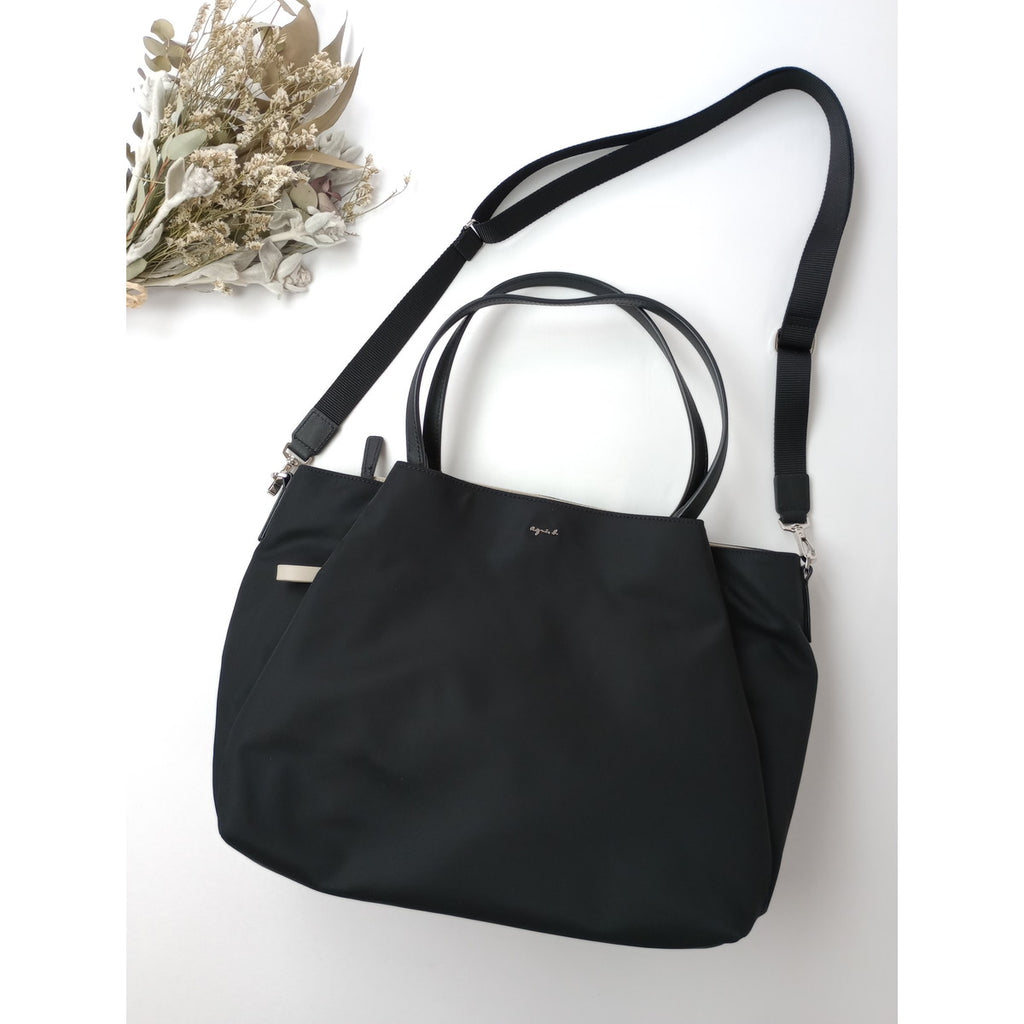 agnes b. アニエスベー ナイロン ラージ トートバッグ ショルダー 黒 ブラック  【中古】