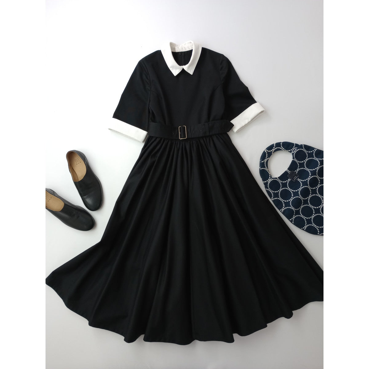 foufou フーフー【THE DRESS #22】bicolor one piece バイカラーワンピース 黒 ブラック 白 0  【中古】