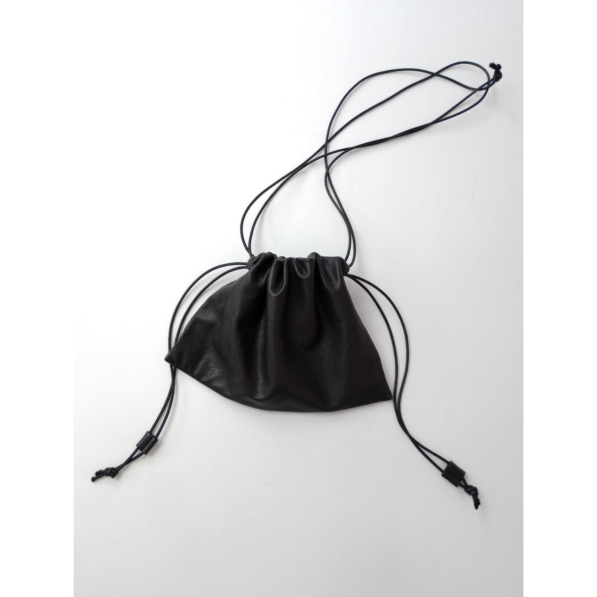 Plage プラージュ  les Tendre leather clutch ラムレザー バッグ クラッチ 巾着 黒 ブラック 【中古】