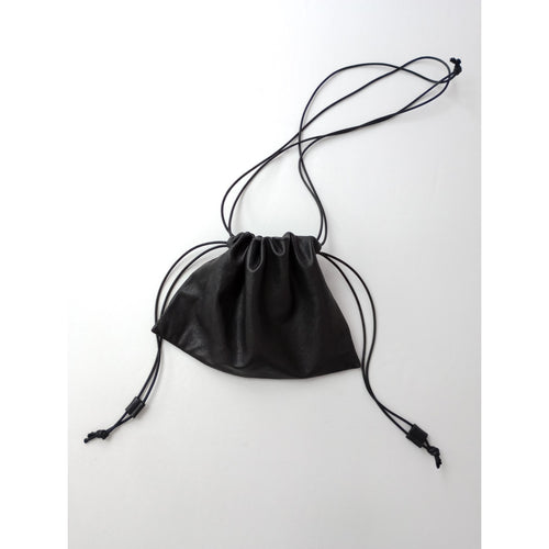 Plage プラージュ  les Tendre leather clutch ラムレザー バッグ クラッチ 巾着 黒 ブラック 【中古】