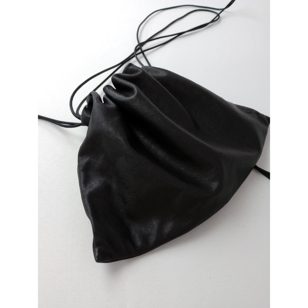 Plage プラージュ  les Tendre leather clutch ラムレザー バッグ クラッチ 巾着 黒 ブラック 【中古】