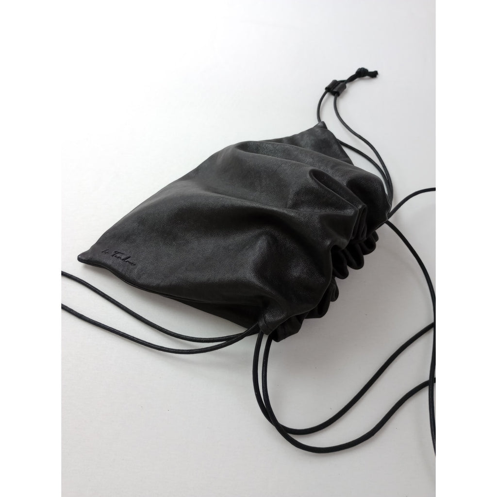 Plage プラージュ  les Tendre leather clutch ラムレザー バッグ クラッチ 巾着 黒 ブラック 【中古】