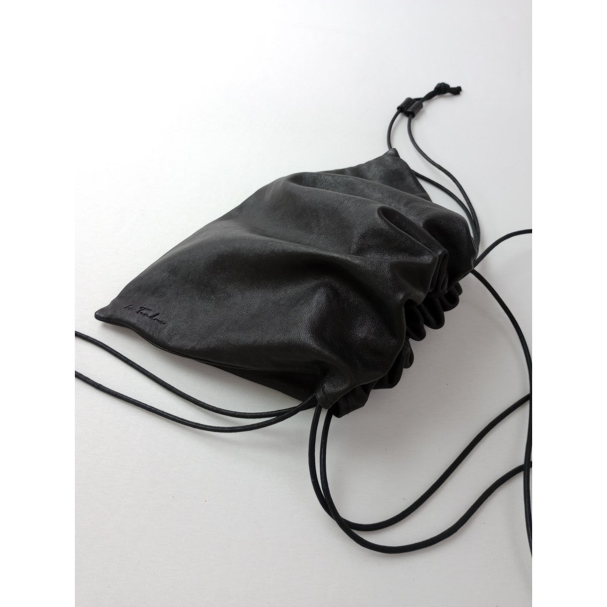 Plage プラージュ  les Tendre leather clutch ラムレザー バッグ クラッチ 巾着 黒 ブラック 【中古】