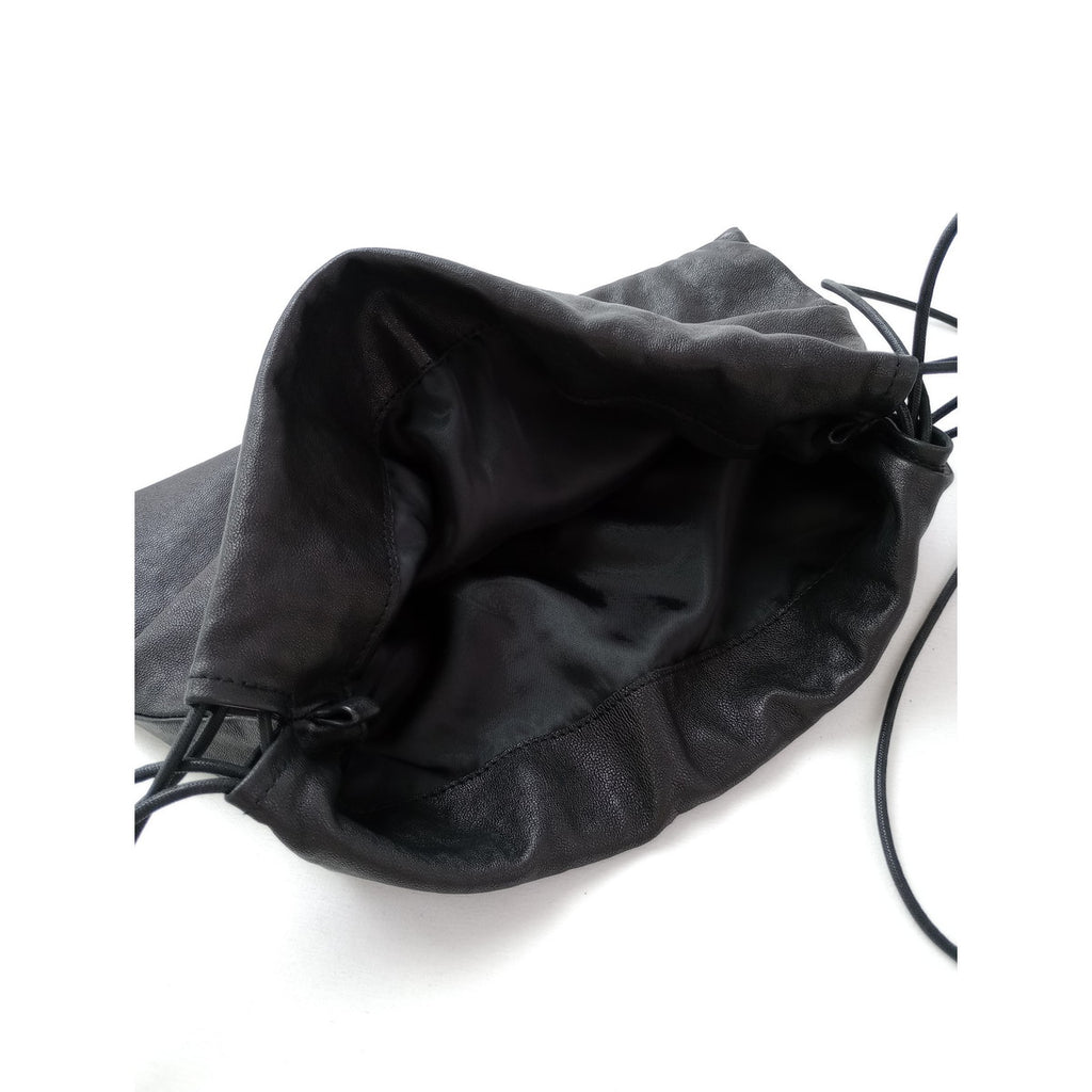 Plage プラージュ  les Tendre leather clutch ラムレザー バッグ クラッチ 巾着 黒 ブラック 【中古】