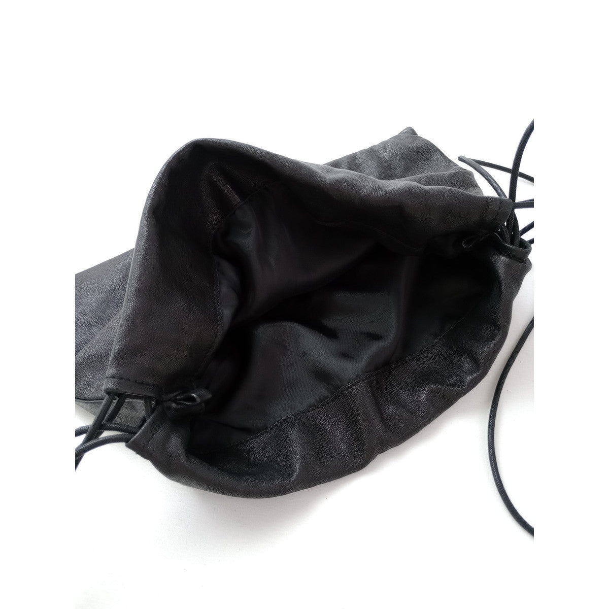 Plage プラージュ  les Tendre leather clutch ラムレザー バッグ クラッチ 巾着 黒 ブラック 【中古】