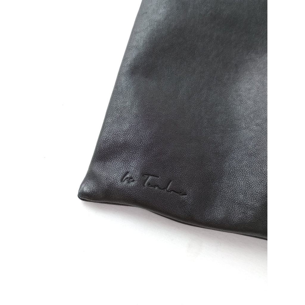 Plage プラージュ  les Tendre leather clutch ラムレザー バッグ クラッチ 巾着 黒 ブラック 【中古】
