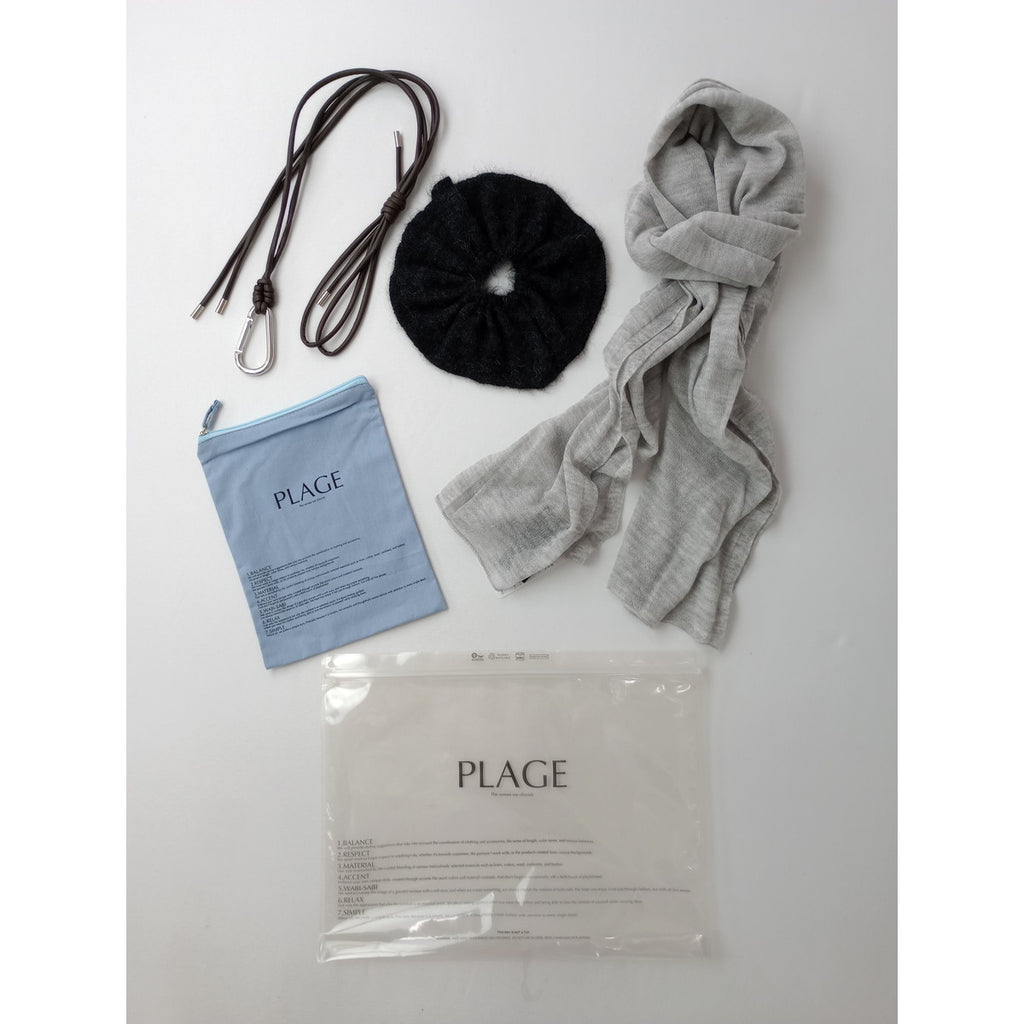 25AW Plage プラージュ PP   Pake Plage  カシミヤ100％大判ストール モヘアニットシュシュ ロープベルト ポーチ 4点セット   【中古】