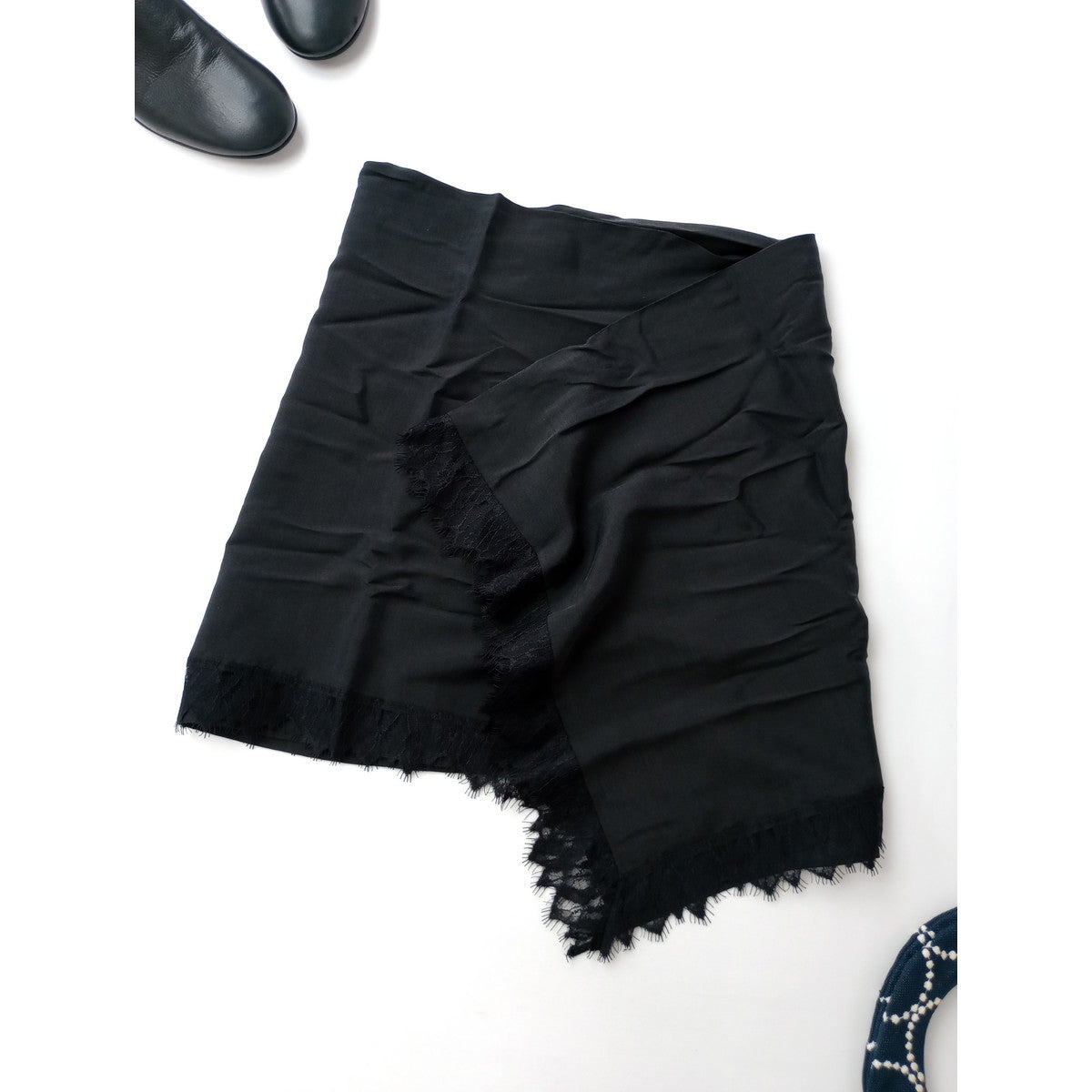 26SS  Plage  プラージュ  Plage  Silk  mix lace ストール 黒 ブラック 【中古】