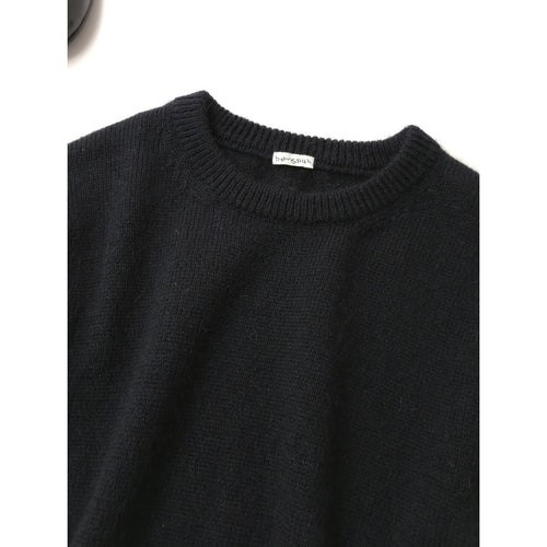 homspun ホームスパン ウール 毛 100％ 半袖 ニット セーター 黒 ブラック F  (7M＋1206)【中古】