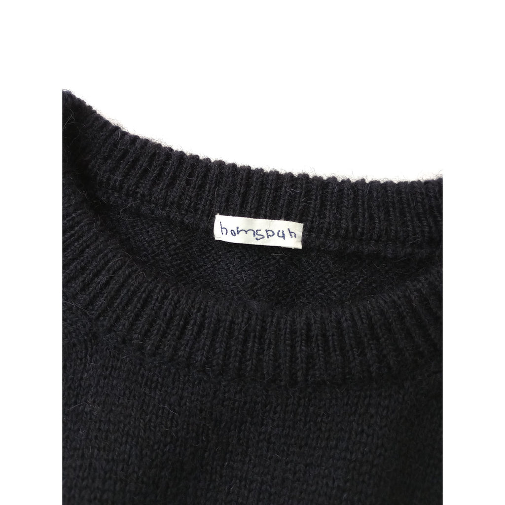 homspun ホームスパン ウール 毛 100％ 半袖 ニット セーター 黒 ブラック F  (7M＋1206)【中古】