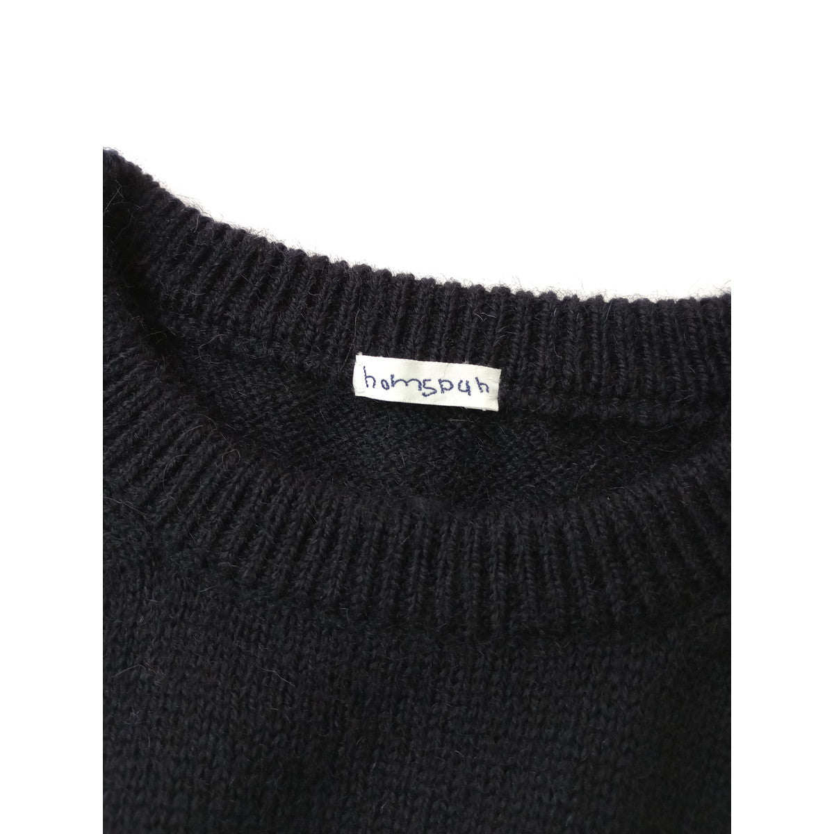 homspun ホームスパン ウール 毛 100％ 半袖 ニット セーター 黒 ブラック F  (7M＋1206)【中古】