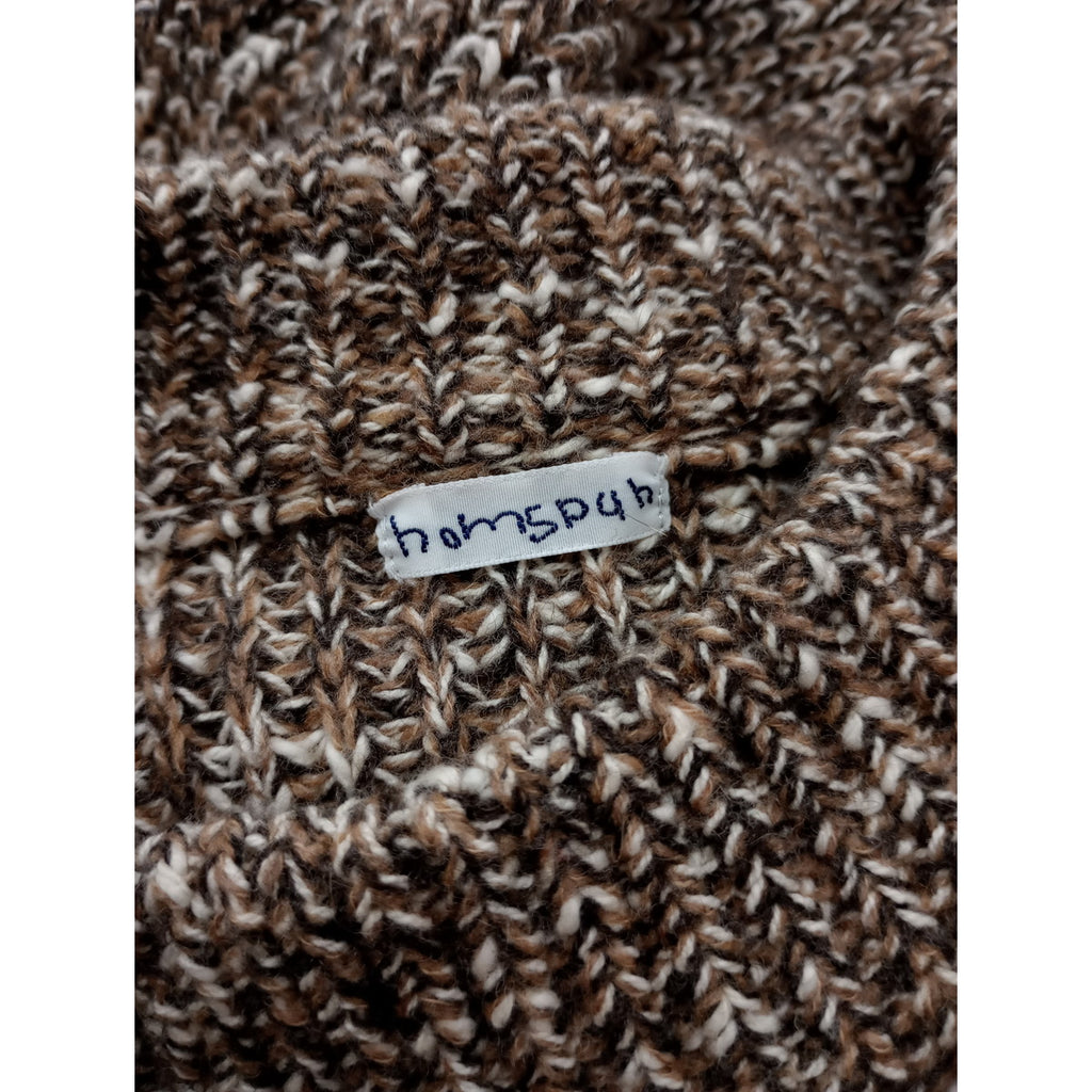 homspun ホームスパン メリノウール × 綿スラブ 片畦編み ロングカーディガン ブラウン (7M＋1209)【中古】