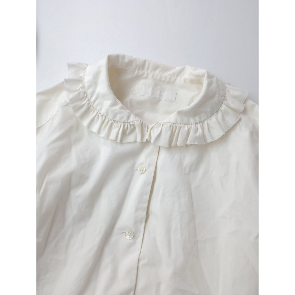 homspun  ホームスパン  フリルカラー  コットン  綿 100％ 長袖 シャツ ブラウス 白 ホワイト F 【中古】