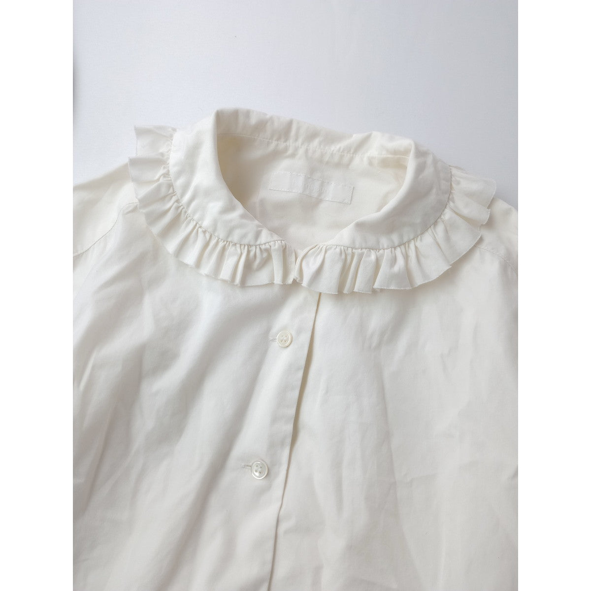 homspun  ホームスパン  フリルカラー  コットン  綿 100％ 長袖 シャツ ブラウス 白 ホワイト F 【中古】