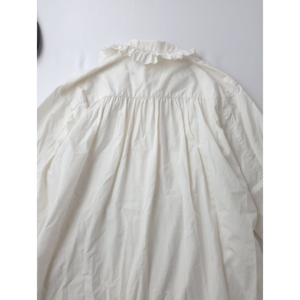 homspun  ホームスパン  フリルカラー  コットン  綿 100％ 長袖 シャツ ブラウス 白 ホワイト F 【中古】