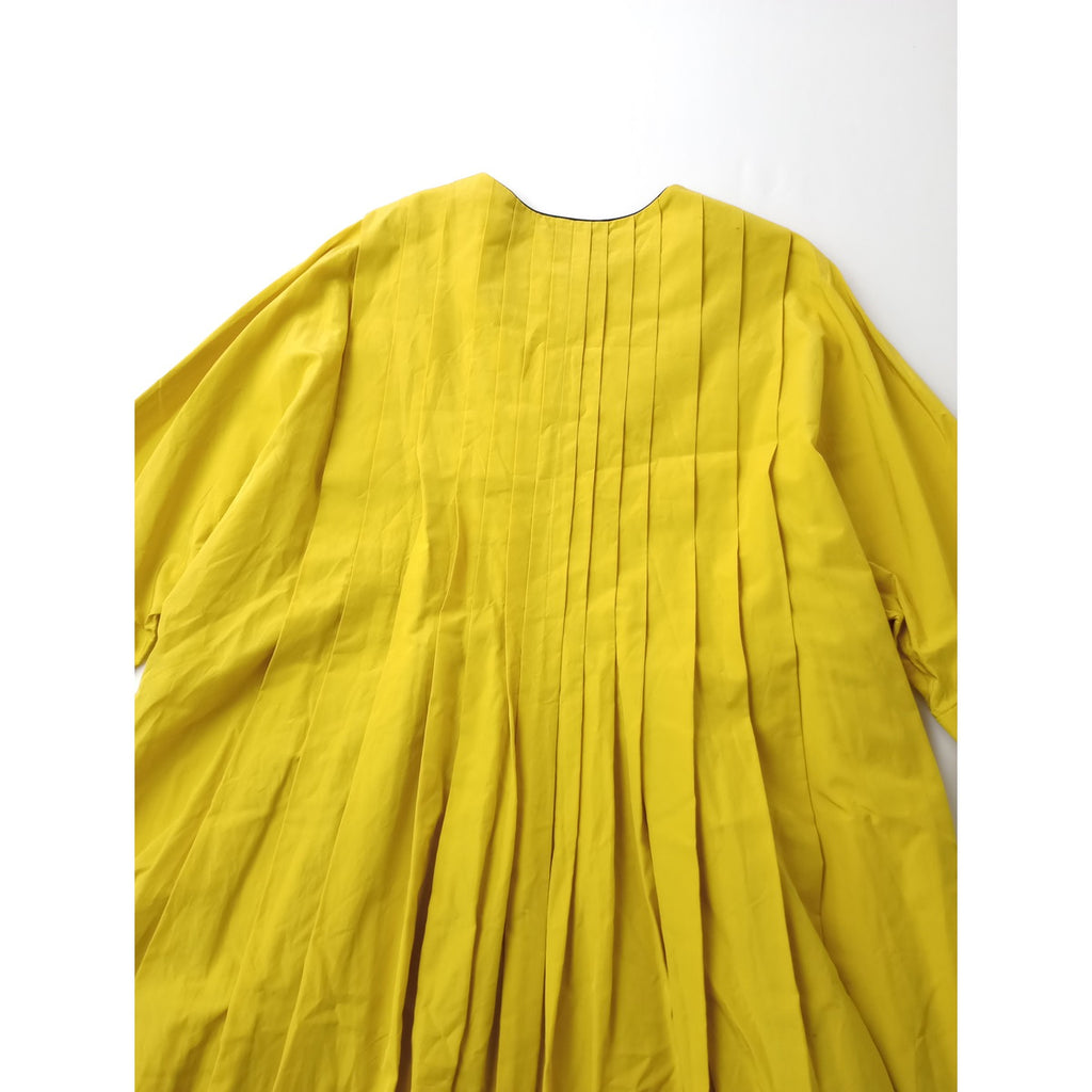 mina perhonen ミナペルホネン muisti フレアスリーブワンピース シルク コットン イエロー 黄色 38  【中古】