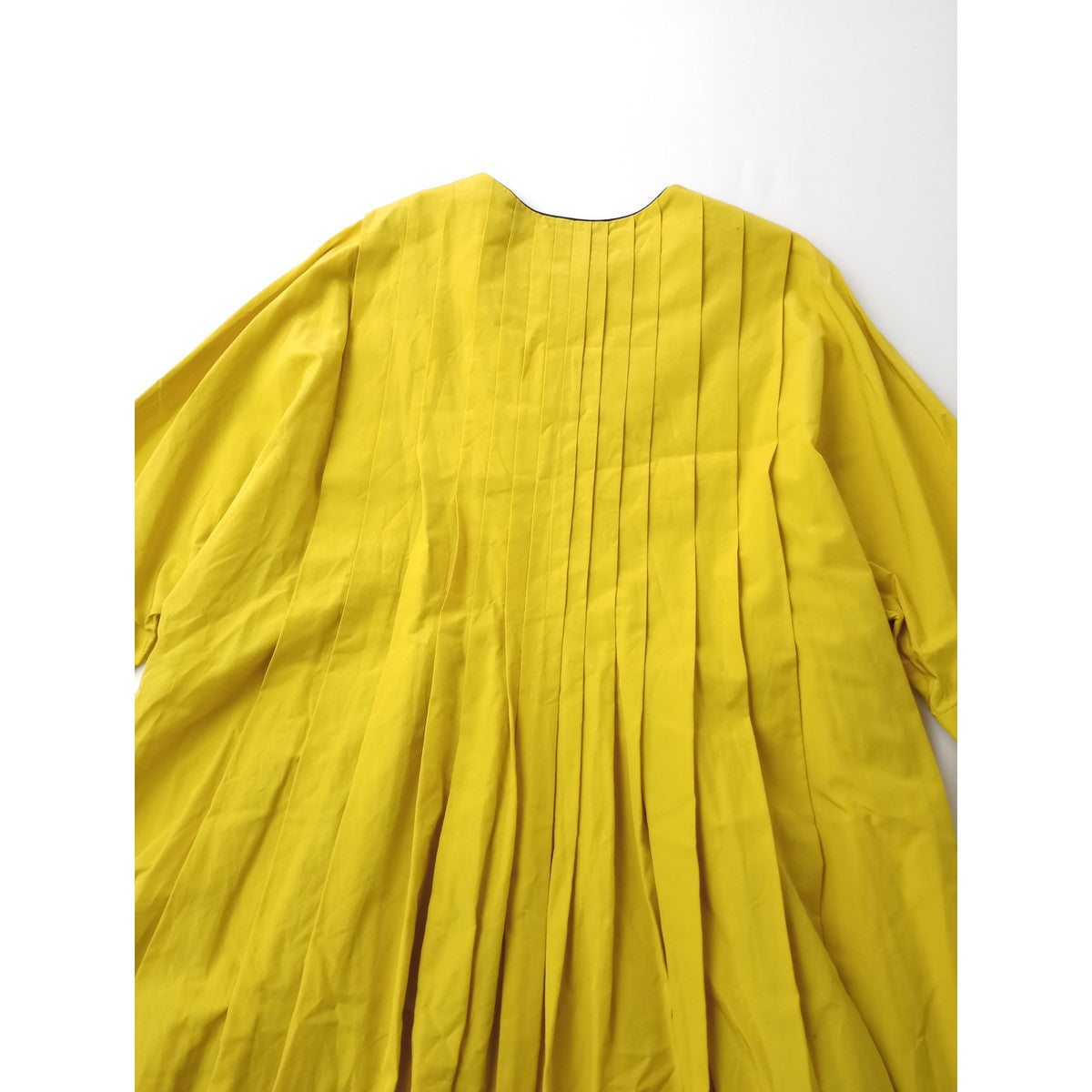 mina perhonen ミナペルホネン muisti フレアスリーブワンピース シルク コットン イエロー 黄色 38  【中古】