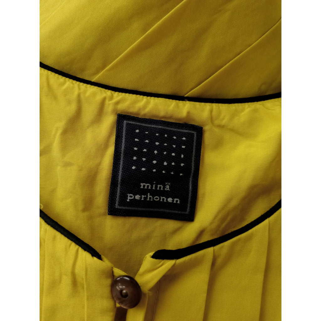 mina perhonen ミナペルホネン muisti フレアスリーブワンピース シルク コットン イエロー 黄色 38  【中古】