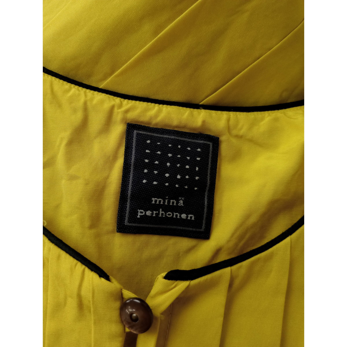 mina perhonen ミナペルホネン muisti フレアスリーブワンピース シルク コットン イエロー 黄色 38  【中古】