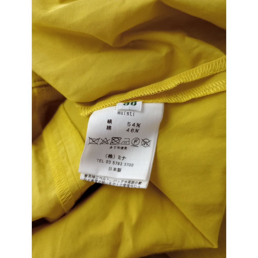 mina perhonen ミナペルホネン muisti フレアスリーブワンピース シルク コットン イエロー 黄色 38  【中古】