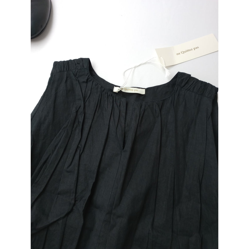 新品 ne Quittez pas ヌキテパ Cotton Organza Balloon Top コットン オーガンザ バルーン ノースリーブ トップス 黒 ブラック