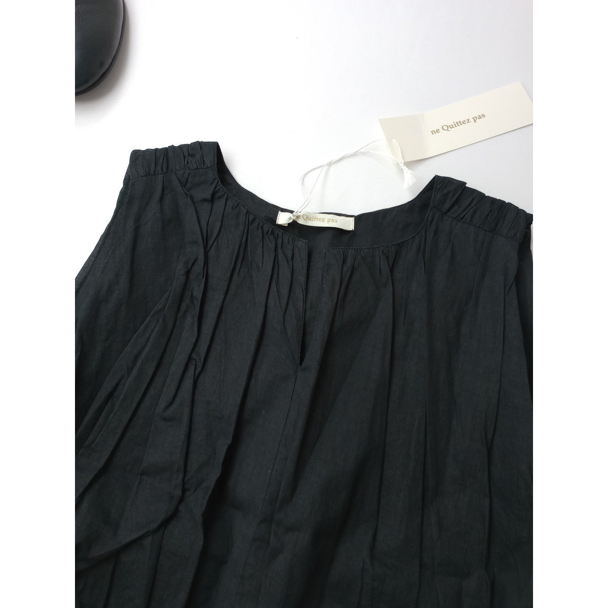 新品 ne Quittez pas ヌキテパ Cotton Organza Balloon Top コットン オーガンザ バルーン ノースリーブ トップス 黒 ブラック