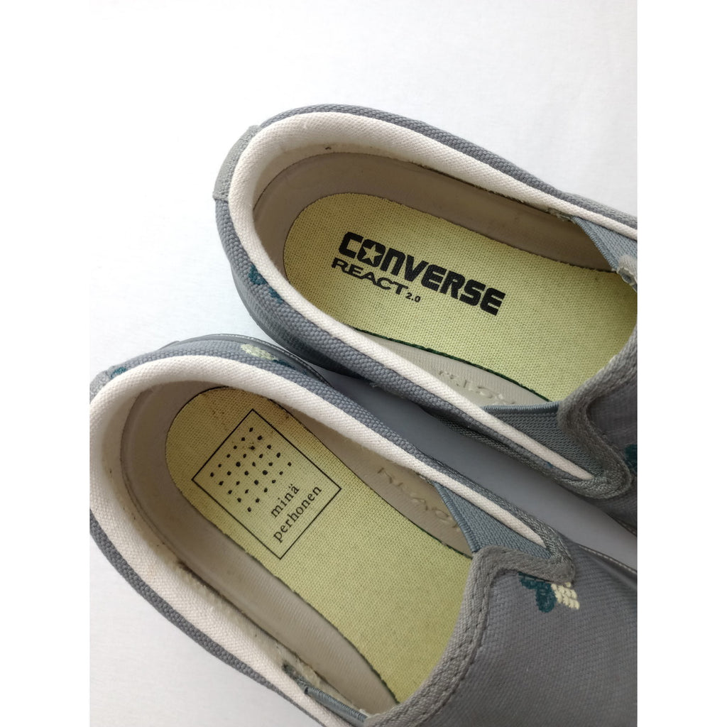 ミナペルホネン  コンバース  mina perhonen  × CONVERSE  REACT スリッポン スニーカー 靴 グレー 22.5  【中古】