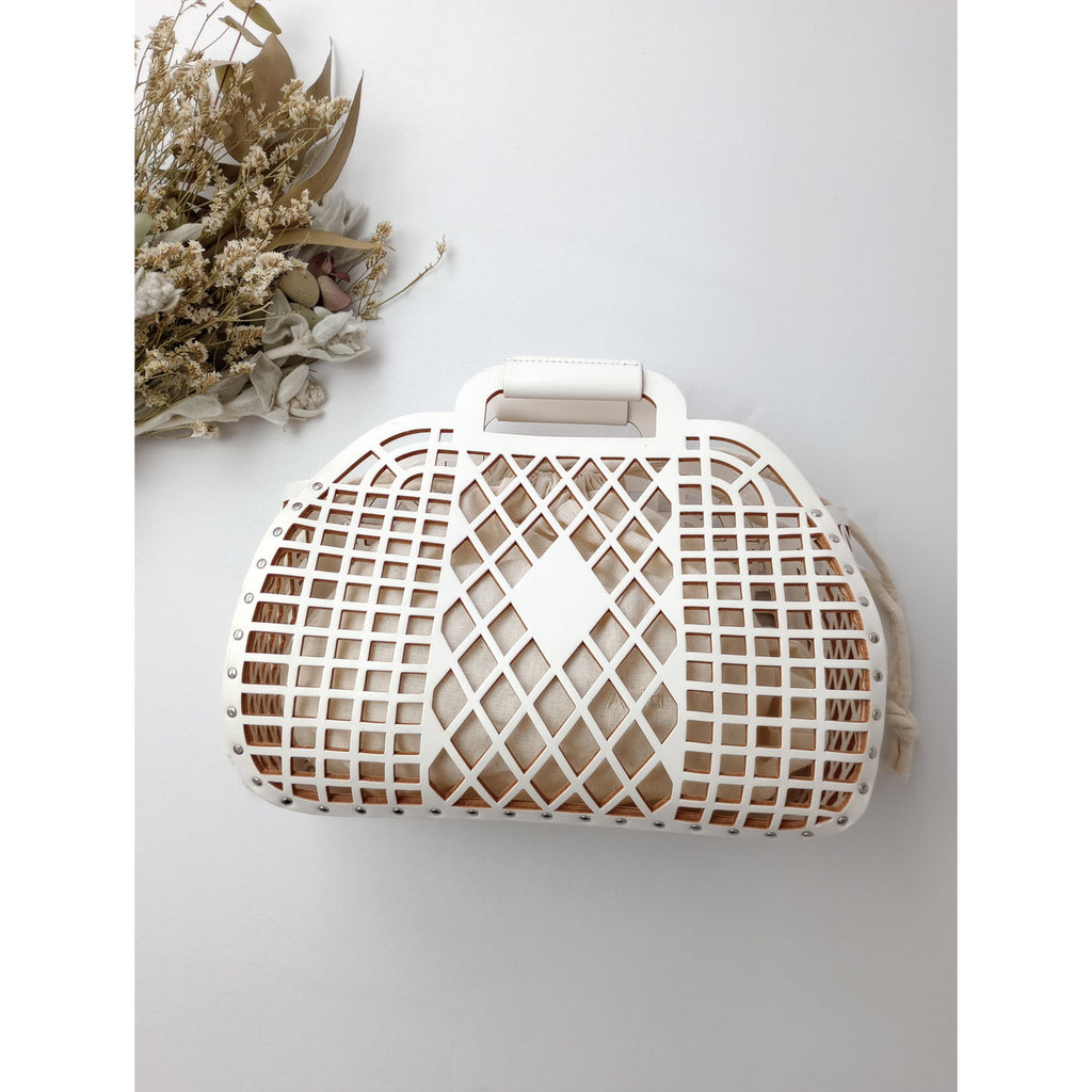 Aeta アエタ KG FRUITS BASKET フルーツバスケット レザー ハンドバッグ 白  【中古】