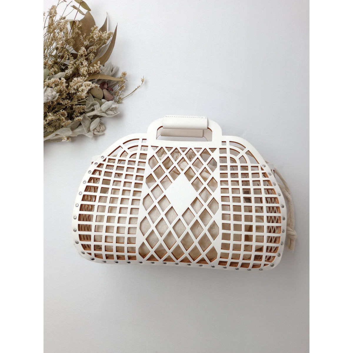 Aeta アエタ KG FRUITS BASKET フルーツバスケット レザー ハンドバッグ 白  【中古】