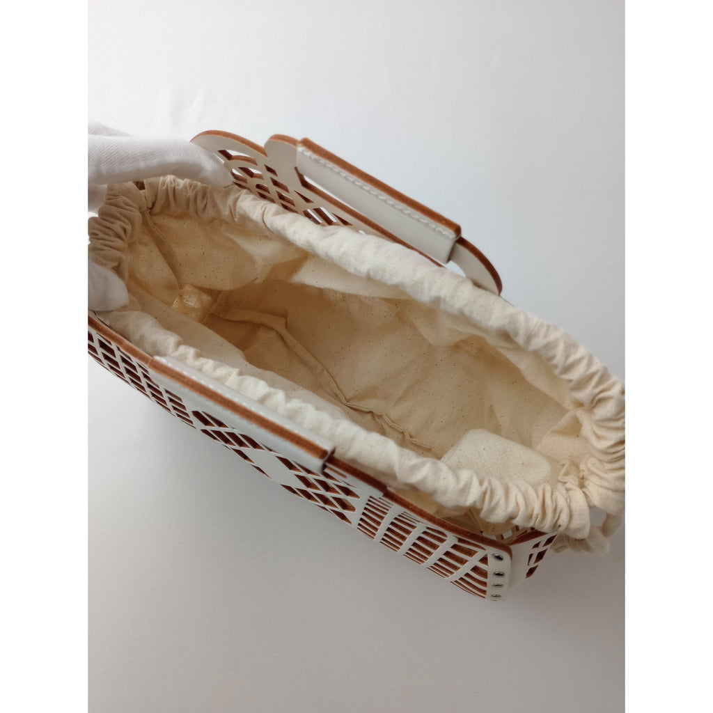 Aeta アエタ KG FRUITS BASKET フルーツバスケット レザー ハンドバッグ 白  【中古】