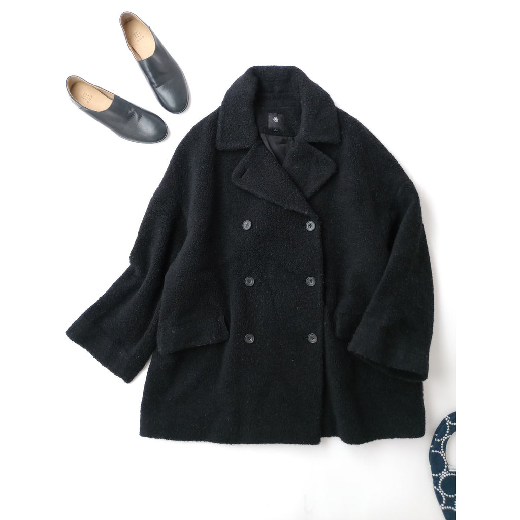 maison de soil メゾンドソイル RECYCLE BOA WOOL ダブル オーバーコート  黒 ブラック 1  (7M＋1205) 【中古】