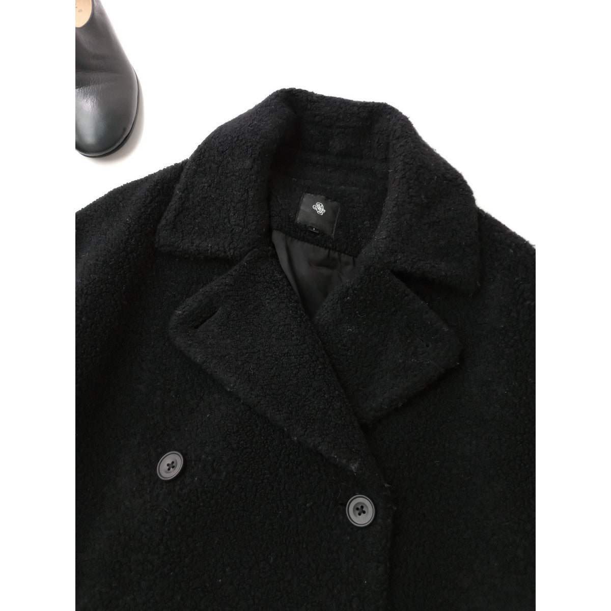 maison de soil メゾンドソイル RECYCLE BOA WOOL ダブル オーバーコート  黒 ブラック 1  (7M＋1205) 【中古】