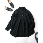 nest Robe ネストローブ リネンフリルカラーピンタックブラウス シャツ トップス 黒 ブラック  F【中古】