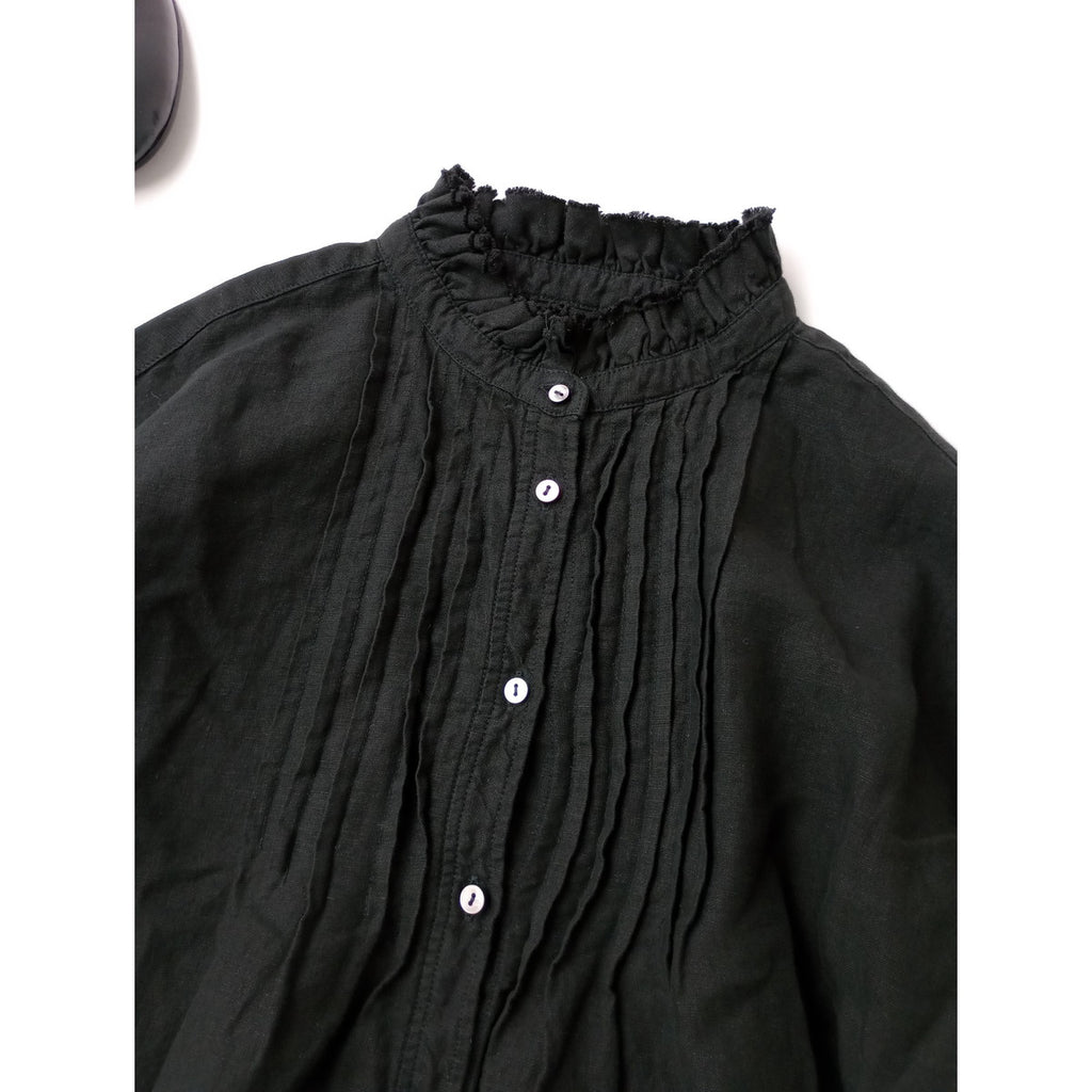 nest Robe ネストローブ リネンフリルカラーピンタックブラウス シャツ トップス 黒 ブラック  F【中古】