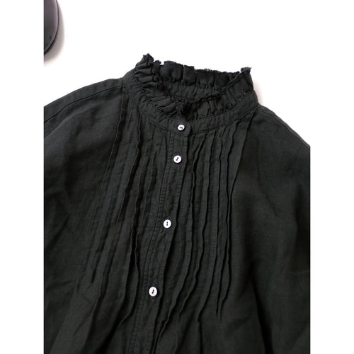 nest Robe ネストローブ リネンフリルカラーピンタックブラウス シャツ トップス 黒 ブラック  F【中古】