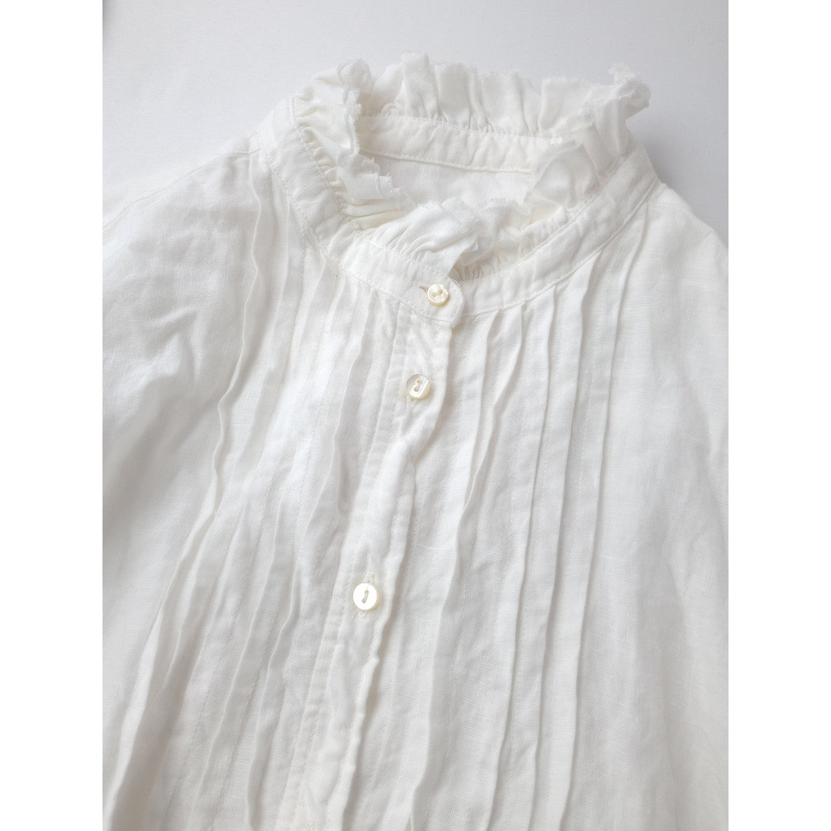 nest Robe ネストローブ リネンフリルカラーピンタックブラウス シャツ トップス  白 ホワイト F【中古】