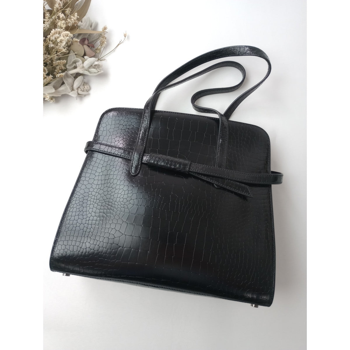 ALAIA アライア クロコダイル レザートートバッグ 黒 ブラック 【中古】