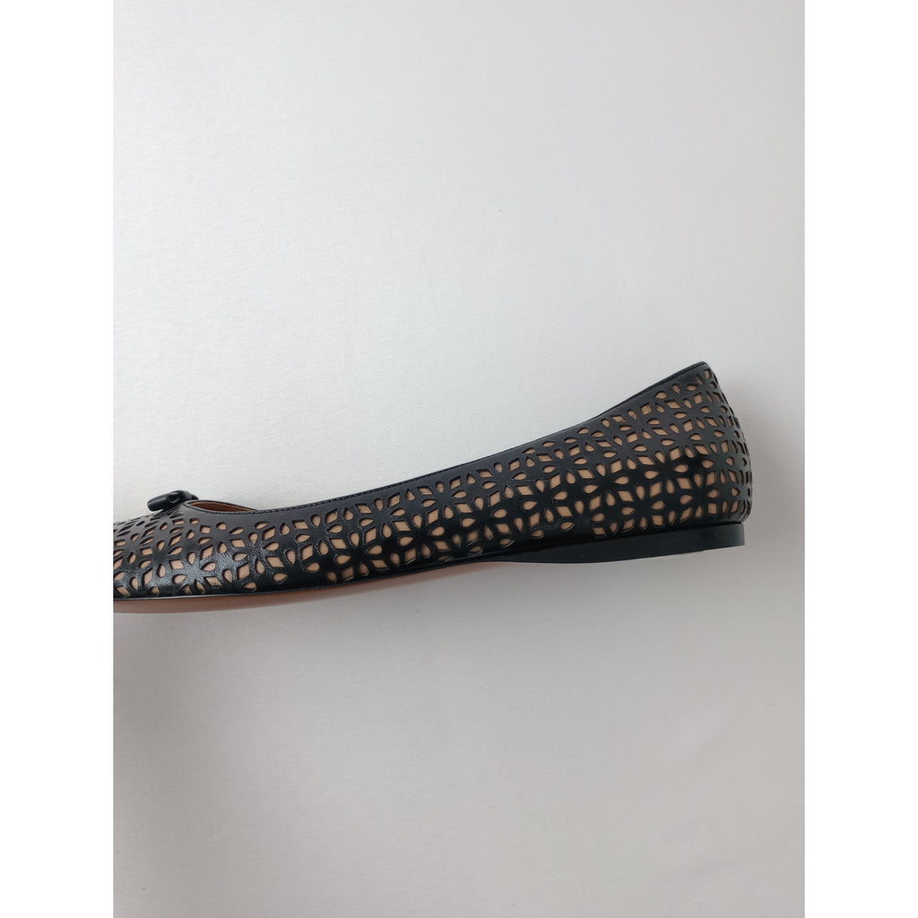 新品 ALAIA アライア カットワーク フラットパンプス 靴  黒 ブラック   38 1/2