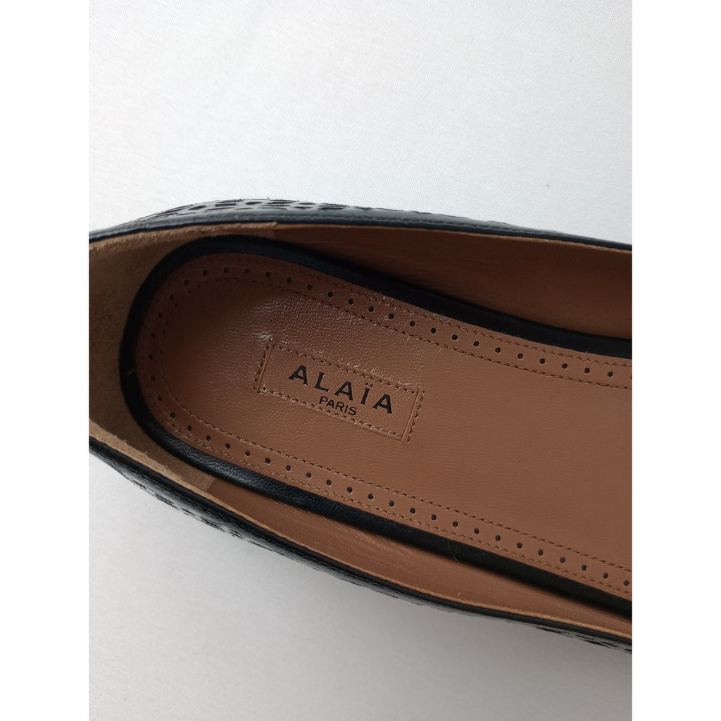 新品 ALAIA アライア カットワーク フラットパンプス 靴  黒 ブラック   38 1/2