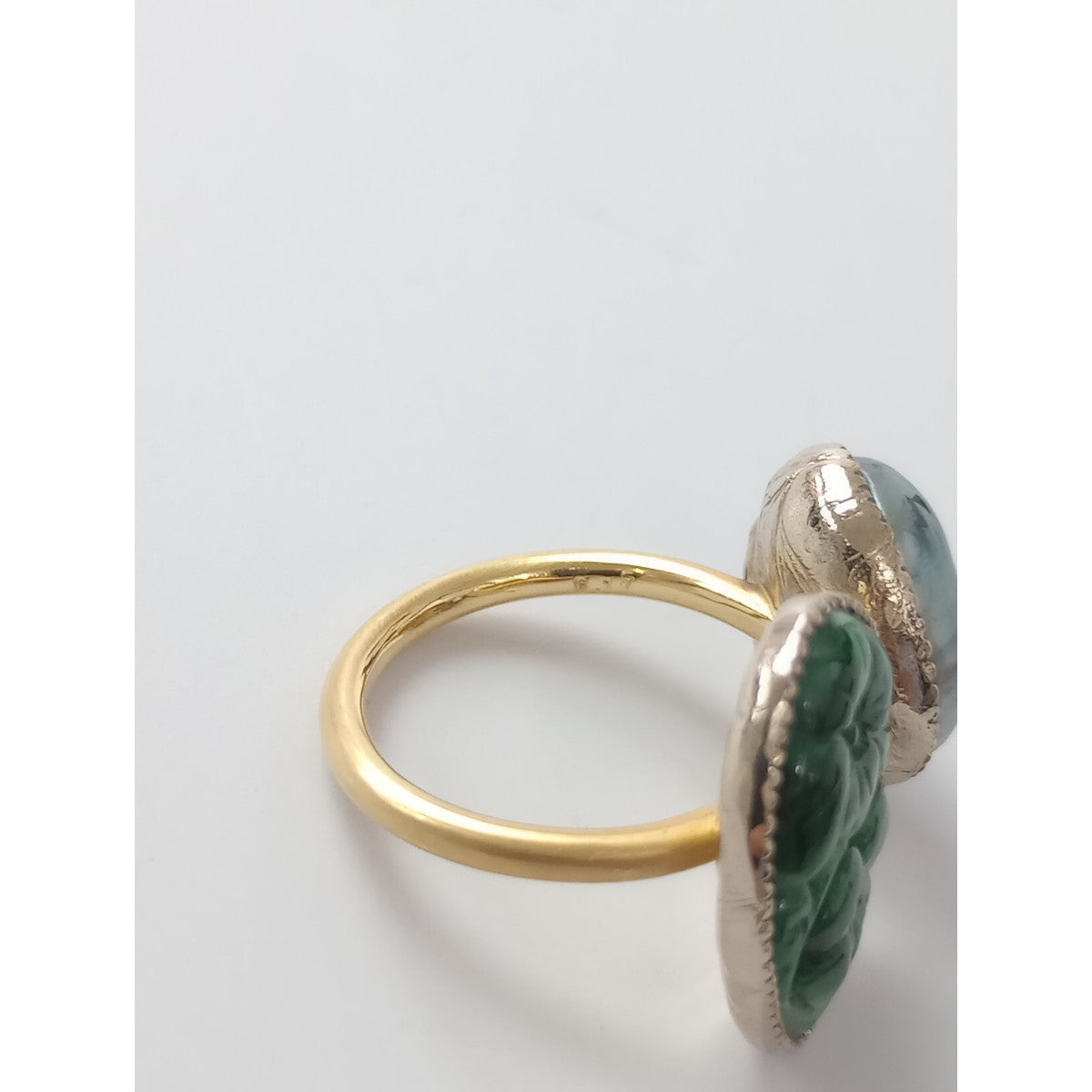 Bon Magique ボン マジック K18 翡翠 黒蝶 ケシパール  指輪  リング グリーン 【中古】