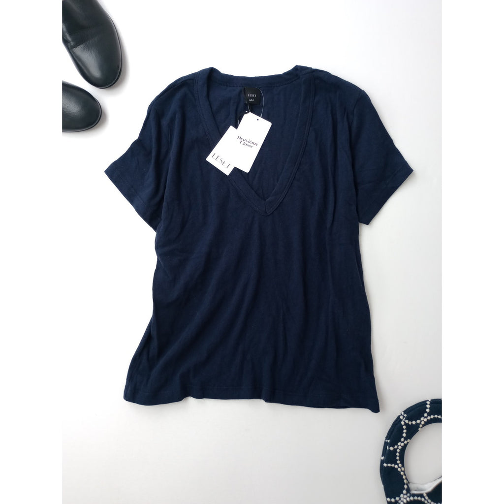 新品 LE SET ル セット  LAURA V NECK TEE 半袖 カットソー トップス ネイビー 999