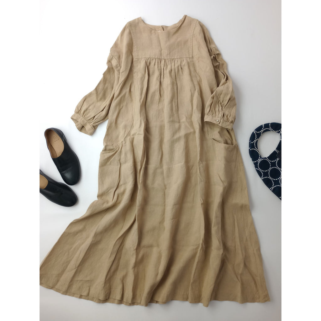 MAGALI マガリ リネン 麻 100％ ロングワンピース ドレス ベージュ  【中古】