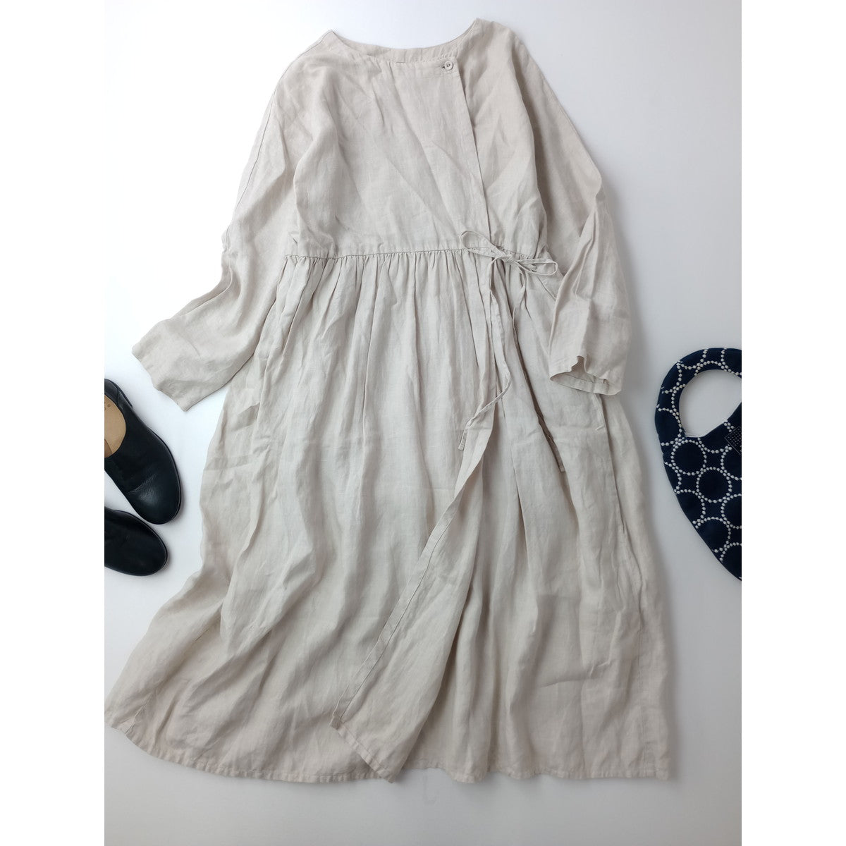 nest Robe ネストローブ リネン 麻 100％ドルマン カシュクール ロングワンピース ドレス ベージュ 【中古】