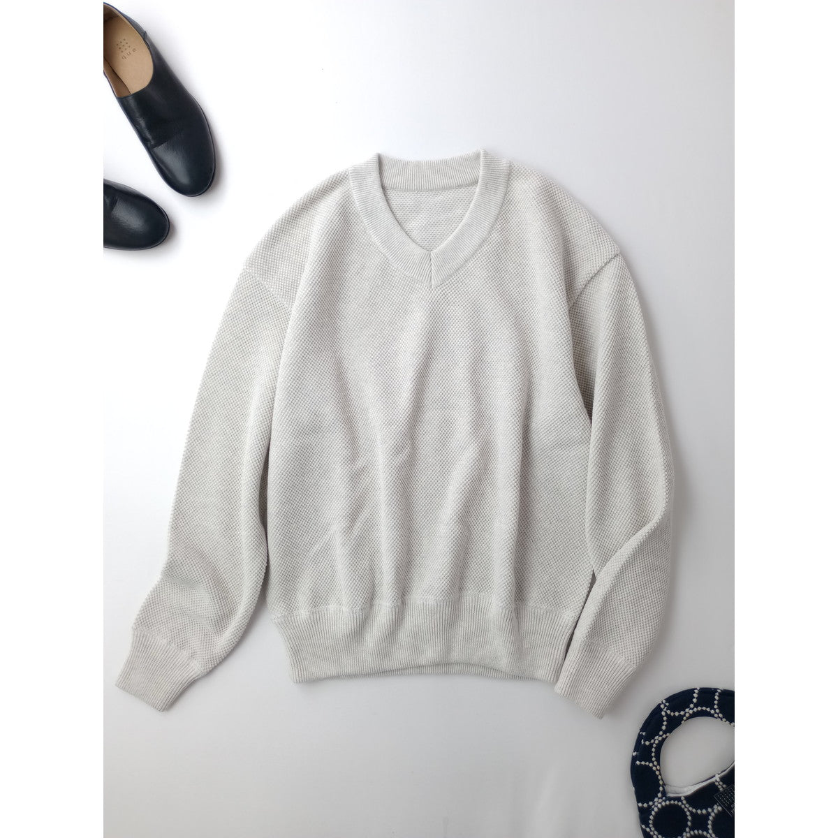 crepuscule クレプスキュール Moss Stitch V P/O / モスステッチVネックプルオーバー 鹿の子  アイボリー 0