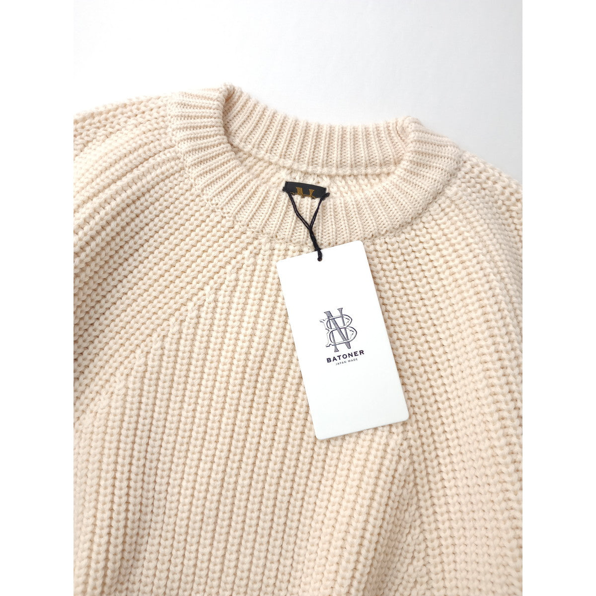 新品 BATONER バトナー  SIGNATURE CREW NECK Ivory 5ゲージシグネチャークルーネックニット セータートップス アイボリー 2 (8M＋2472)
