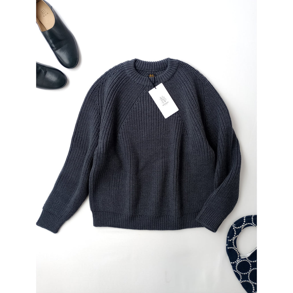 新品 BATONER バトナー  SIGNATURE CREW NECK Ivory 5ゲージシグネチャークルーネックニット トップス  セーター グレー 2 (8M＋2305)